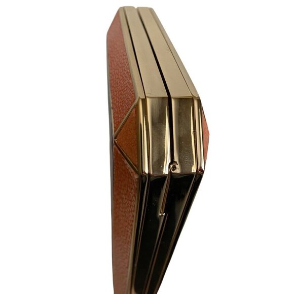 Anya Hindmarch Duke Stingray Moire Clutch Exotic Gold Tone Metal Satin Coral NWT - Picture 2 of 16